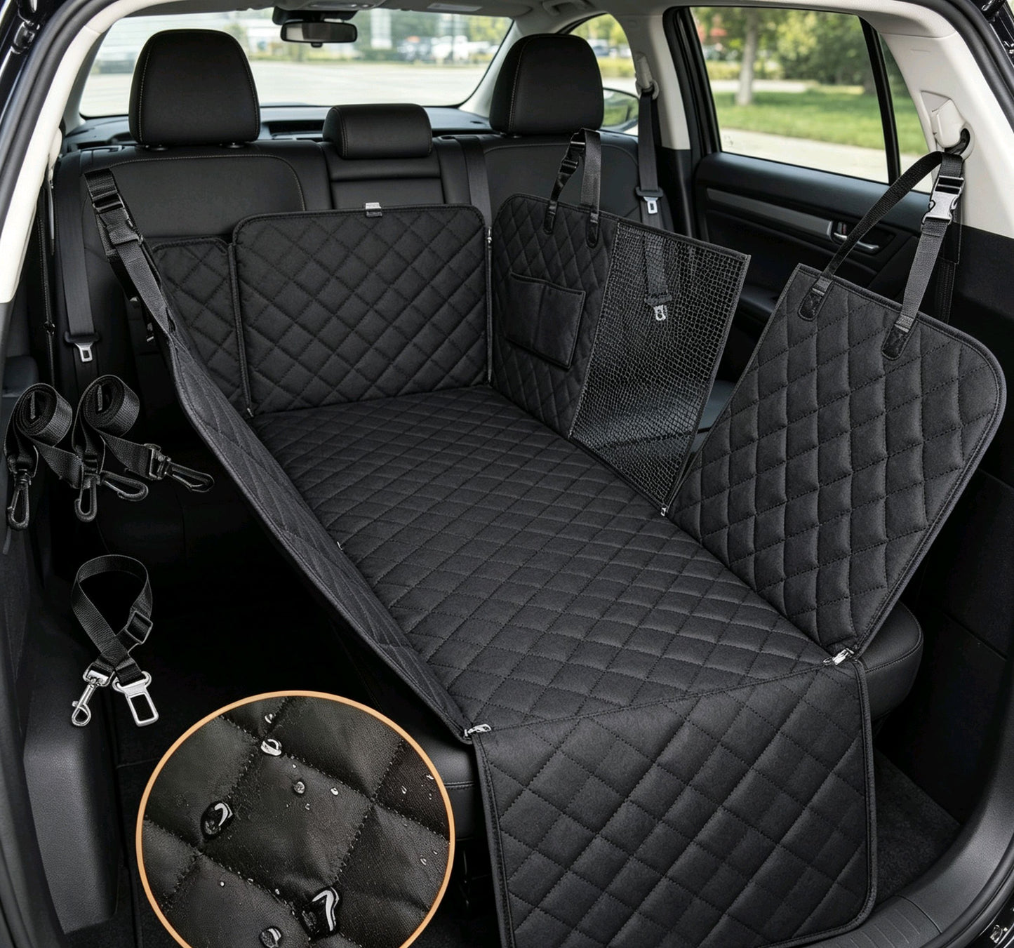 PETCRUZO Waterproof Dog Car Back Seat Cover with Metal Buckles | Non-Slip Pet Seat Protector | Scratch-Resistant, Machine Washable | Fits Most Cars, SUVs & Trucks | Black