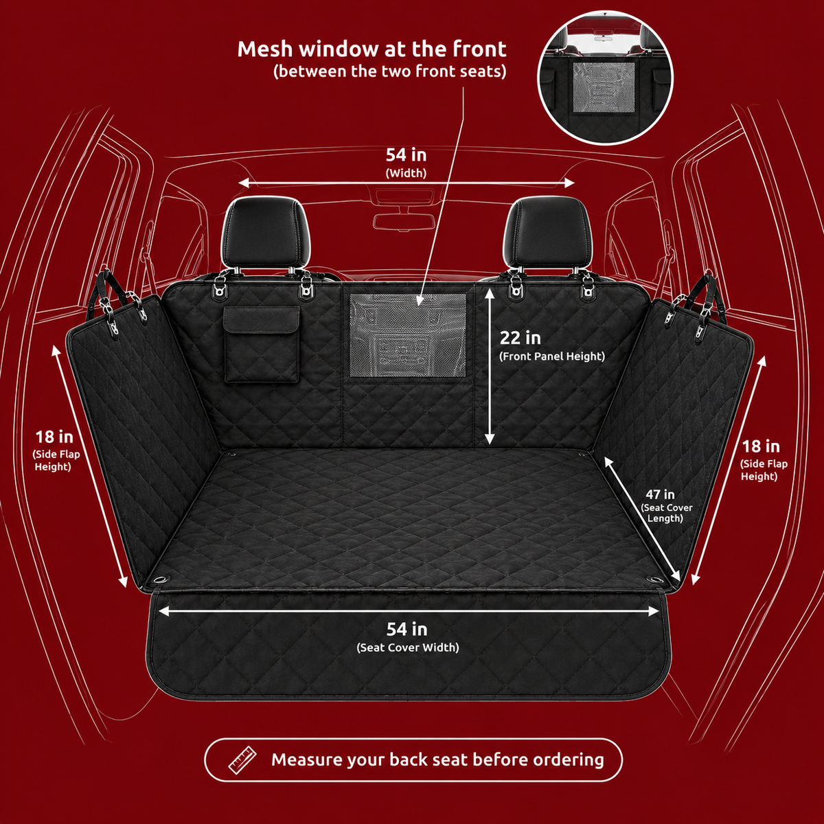 PETCRUZO Water-Resistant Dog Back Seat Cover Hammock (Black)