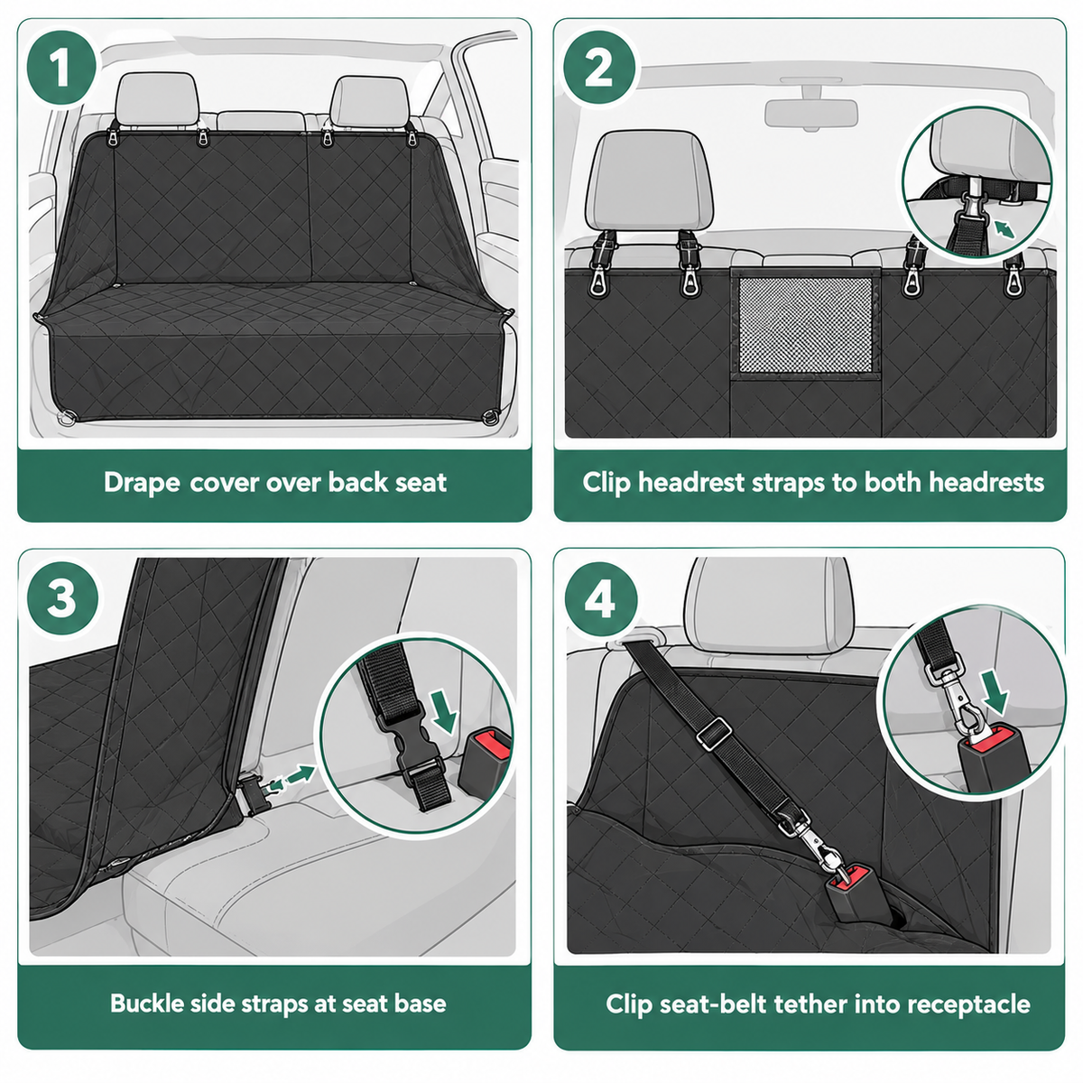 PETCRUZO Water-Resistant Dog Back Seat Cover Hammock (Black)