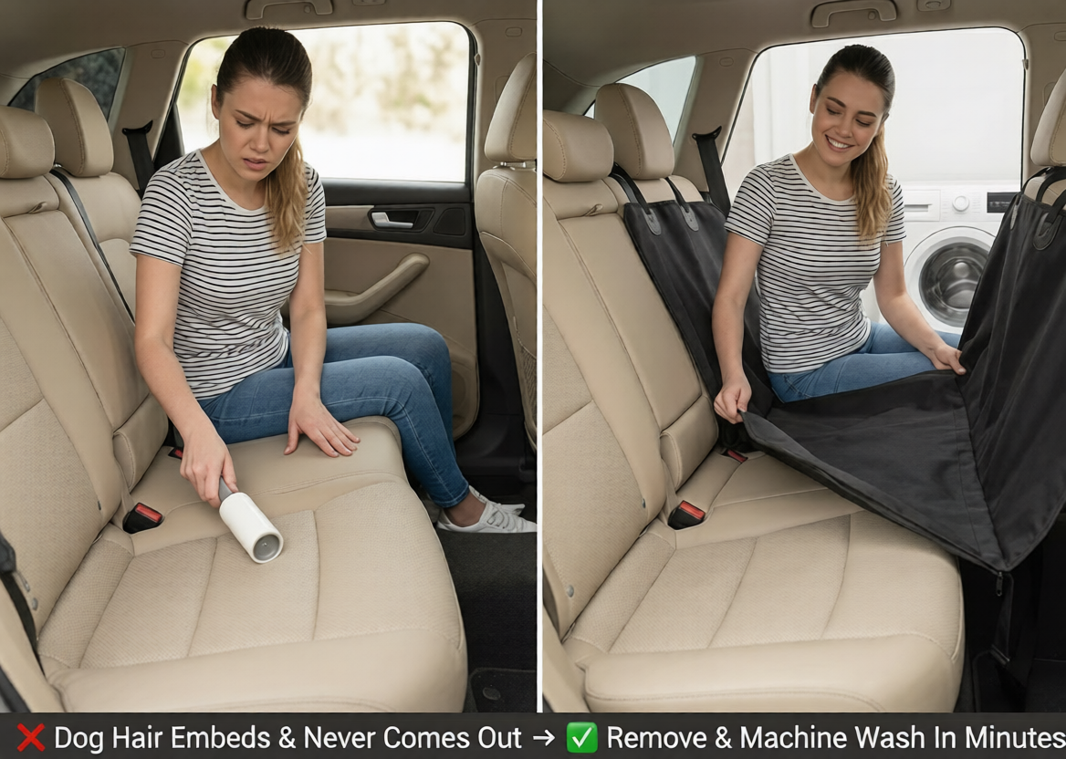 PETCRUZO Waterproof Dog Car Back Seat Cover with Metal Buckles | Non-Slip Pet Seat Protector | Scratch-Resistant, Machine Washable | Fits Most Cars, SUVs & Trucks | Black
